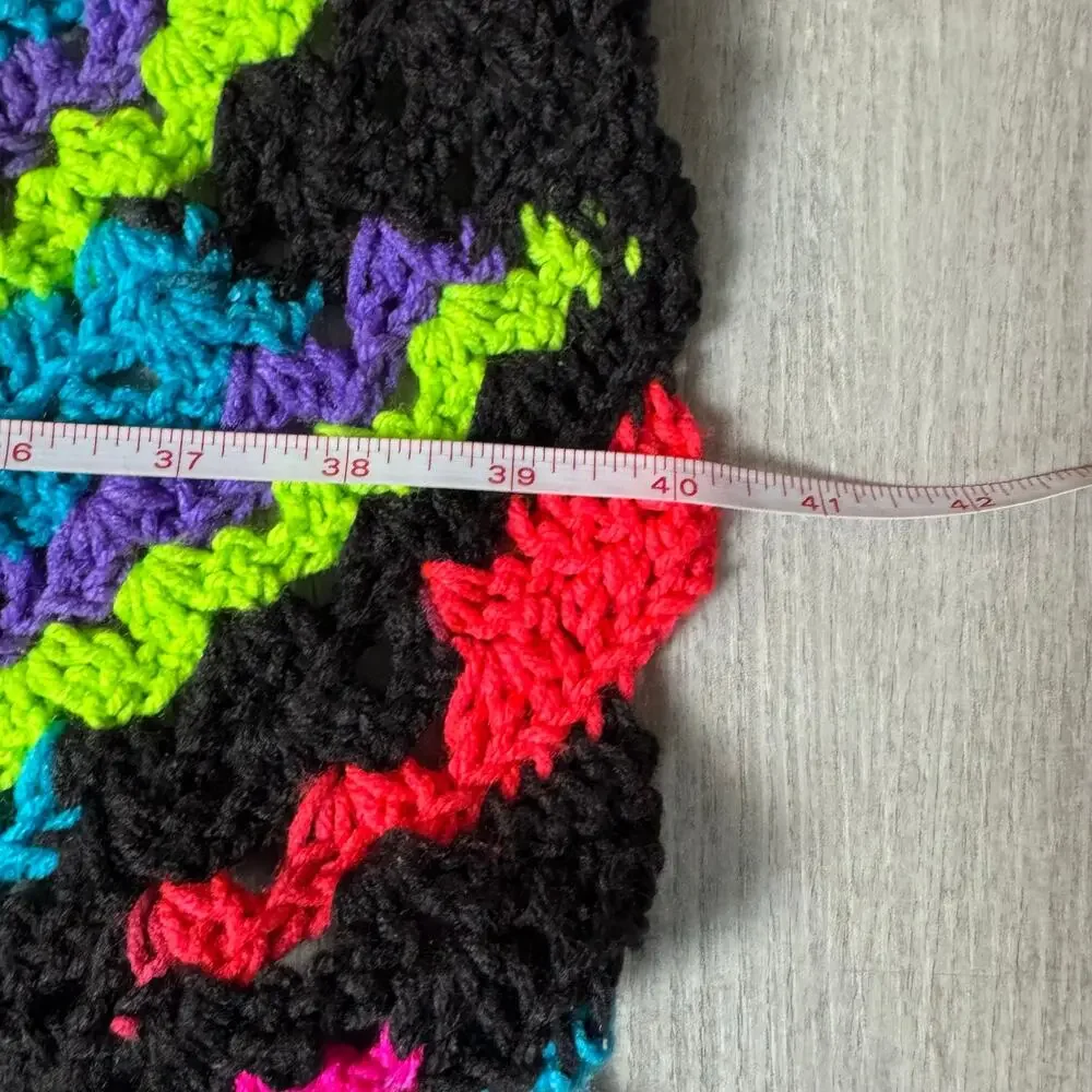 Handmade Crochet Afghan Throw Blanket Neon Chevron Black Retro 40x57 Funky‎